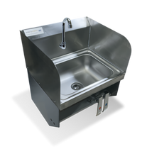 Steel Works Stainless 17 x 15-1/4 Inch Wall-Mounted Hand Wash Sink with Knee Operated Valve and Gooseneck Faucet