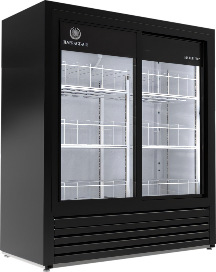 Product image #1 for Beverage-Air Marketeer Two-Section Reach-In Sliding Glass Door Refrigerated Merchandiser, 19.5 Cu. Ft., Black