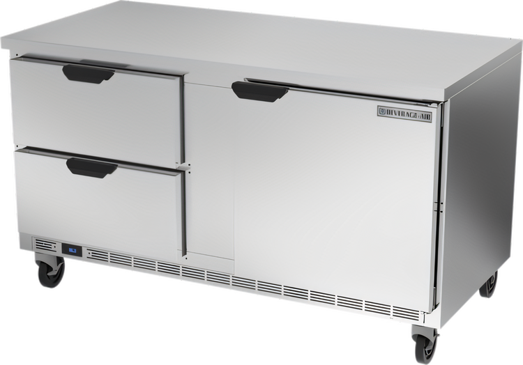 Product image #1 for Beverage-Air Two-Section Worktop Refrigerator with 2 Drawers and 1 Door, 60-Inch Flat Top