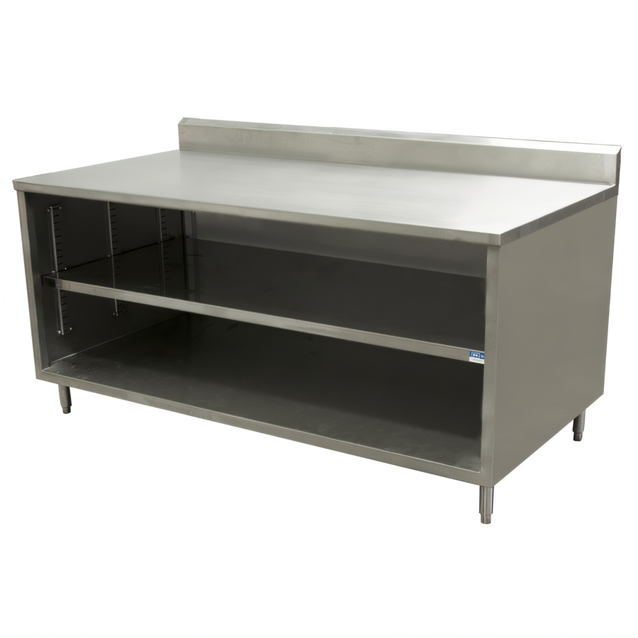 Product image #1 for BK Resources 72-Inch x 24-Inch Stainless Steel Chef Table with 5-Inch Back Riser, Open Front Cabinet Base
