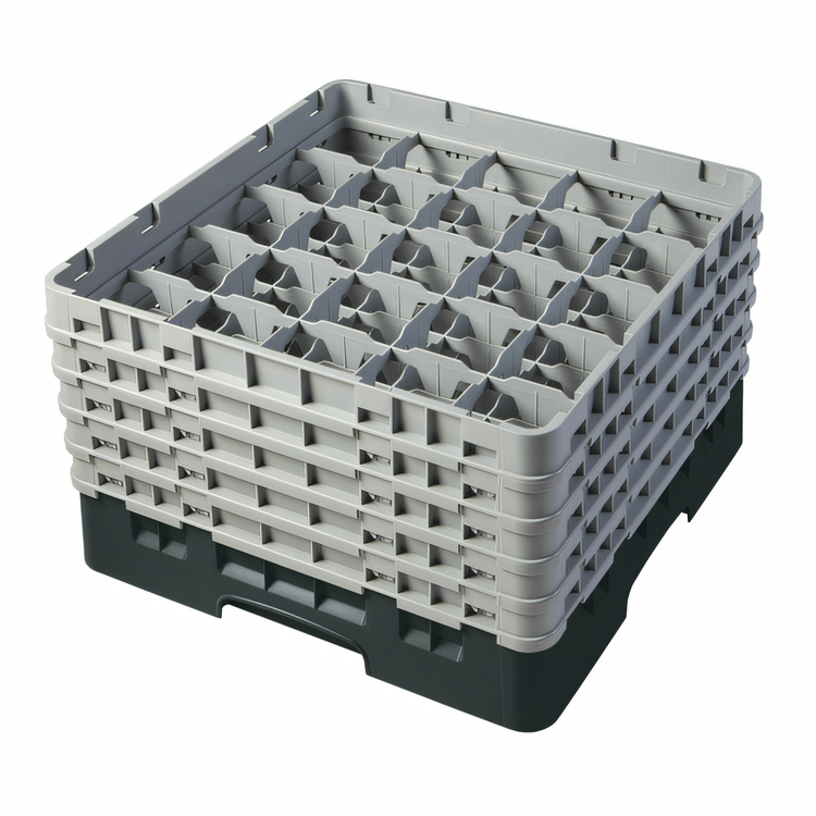 Product image #2 for Cambro Camrack Full Size 25-Compartment Glass Rack with 5 Soft Gray Extenders, 10-1/8-Inch High, Black