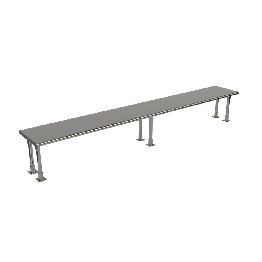 Product image #1 for BK Resources 120-Inch Long x 18-Inch Deep Table-Mount Single Bullnose Overshelf, 304 Stainless Steel