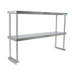 Thumbnail image #1 for BK Resources BK-OSD-1896 96-Inch Double Table-Mount Stainless Steel Overshelf, 18-Inch Deep, 18-Gauge, Adjustable Lower Shelf