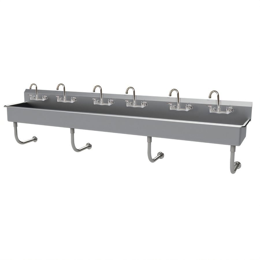 Product image #1 for Advance Tabco FS-WM-120-F 120-Inch Wall-Mounted 6-Station Multiwash Hand Sink with Gooseneck Faucets