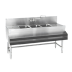 Thumbnail image #1 for Eagle Group Spec-Bar B5.5-3-L-19 3-Compartment Underbar Sink with Left Drainboard, 66W x 19D x 37H, 8-Inch Backsplash