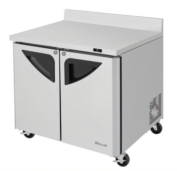 Product image #1 for Turbo Air Super Deluxe 36-Inch Two-Section Worktop Refrigerator with Self-Cleaning Condenser, 9.0 Cu. Ft., Stainless Steel, 115V