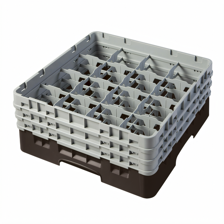 Product image #2 for Cambro Camrack Full-Size 16-Compartment Glass Rack with 3 Soft Gray Extenders, Brown