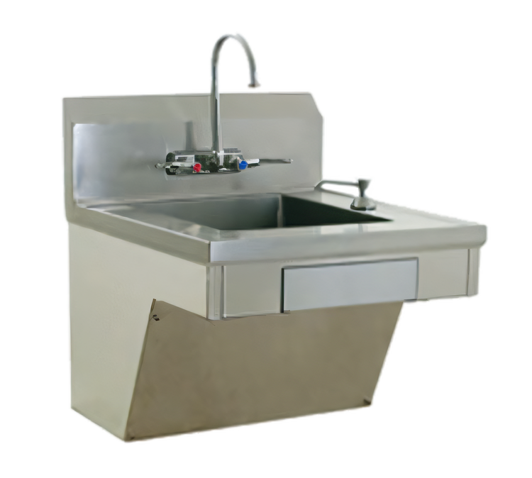 Product image #1 for Eagle Group ADA Wall-Mounted 304 Stainless Steel Hand Sink with 14 x 16 x 5-Inch Bowl, Faucet, Skirt, Soap Dispenser and Paper Towel Dispenser