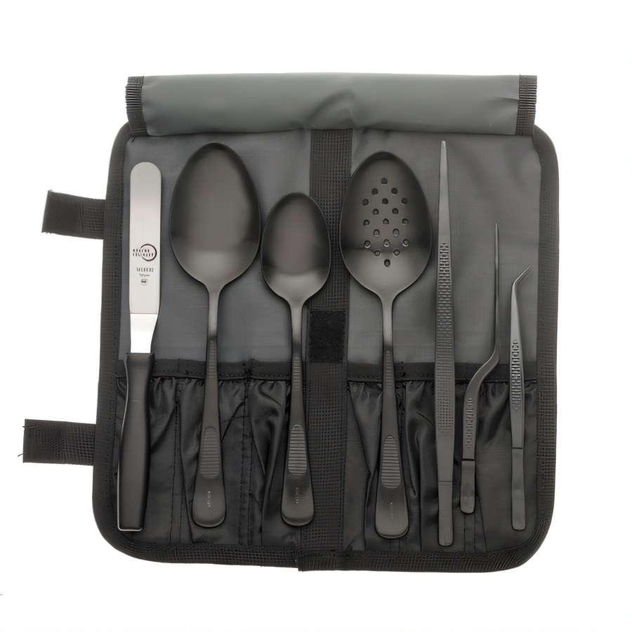 Product image #1 for Mercer Culinary 8-Piece Matte Black Stainless Steel Plating Set with Tool Roll Bag