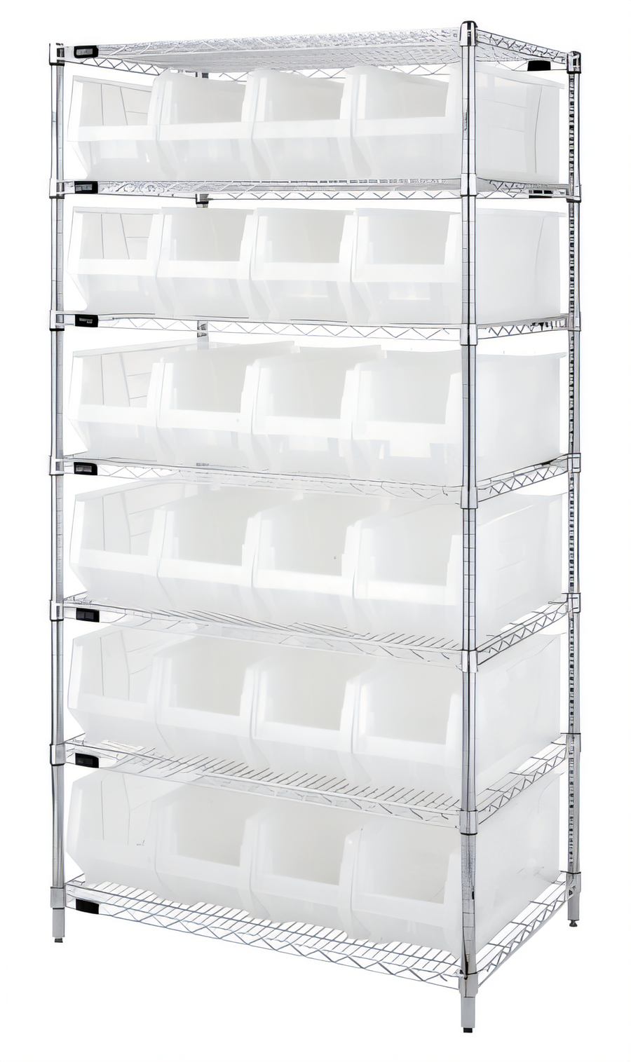 Product image #1 for Quantum Wire Shelving Container System Starter Unit, 36"W x 24"D x 74"H, 800 lb. Capacity, with 7 Shelves and 24 Clear Bins