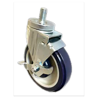 4-Piece Universal Swivel Threaded Stem Caster Set for Work Tables and Equipment Stands, 5-Inch Polyurethane Wheels, 1/2-13 Thread, With 2 Locking Casters