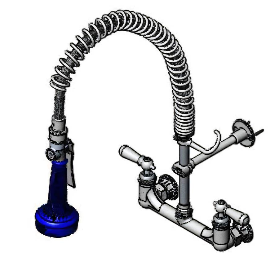Product image #1 for T&S Brass EasyInstall 8-Inch Wall Mount Pre-Rinse Mixing Faucet with 32-Inch Hose and 1.07 GPM Spray Valve