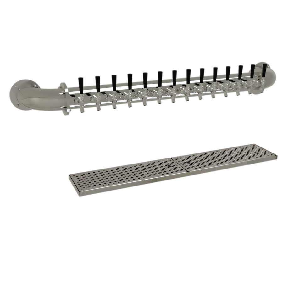 Product image #1 for Glastender Pipe Wall Draft Dispensing Tower, Wall-Mounted, 14 Faucets, Glycol-Cooled, Mirror Finish