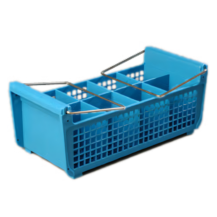 Product image #1 for Carlisle OptiClean Perma-SAN Half-Size Blue 8-Compartment Flatware Basket with Stainless Steel Wire Handles