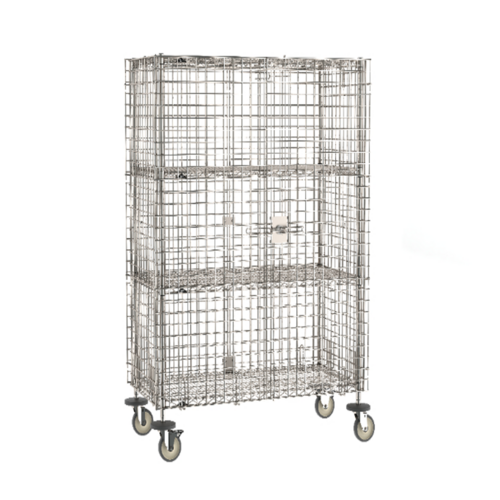 Product image #1 for Super Erecta Standard-Duty Mobile Open Wire Stainless Steel Security Cage with 2 Intermediate Shelves