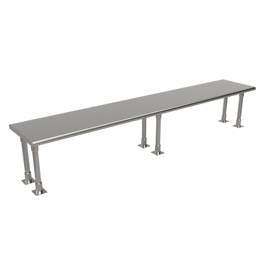 Product image #1 for BK Resources Heavy-Duty Table-Mount Single Overshelf with Bullnose Edge, 96 Inch W x 18 Inch D, 16 Gauge 304 Stainless Steel