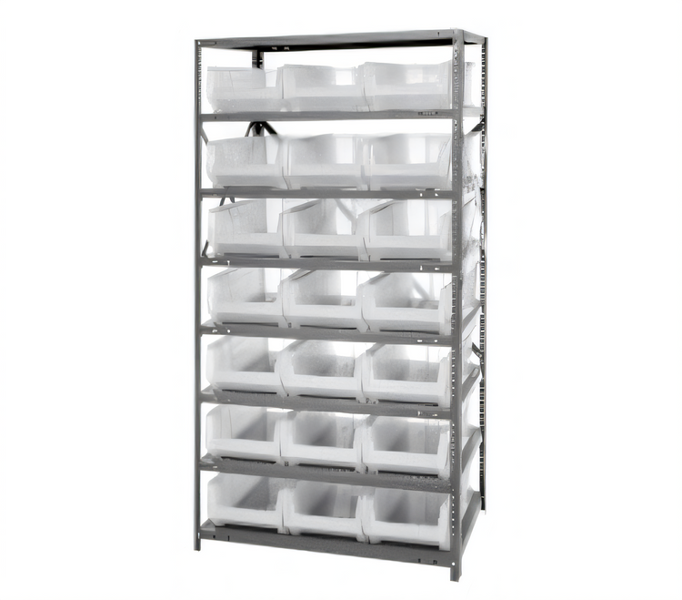 Product image #1 for Quantum Heavy-Duty Stationary Wire Shelving Unit with 8 Shelves and 21 Clear Bins
