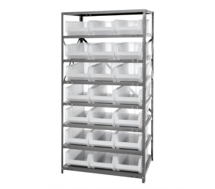 Product image #1 for Quantum Heavy-Duty Stationary Wire Shelving Unit with 8 Shelves and 21 Clear Bins