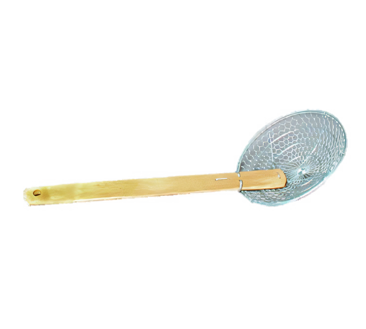 Product image #1 for Town Equipment 6-Inch Round Stainless Steel Coarse Mesh Skimmer with 10-3/4-Inch Bamboo Handle, Dozen Pack