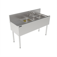 Top Shelf 48-Inch Underbar Three-Compartment Stainless Steel Sink with Right Drainboard