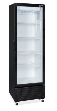 Omcan RE-CN-305 One-Section Reach-In Glass Door Refrigerated Showcase, 10.1 Cu. Ft., Black, Bottom-Mount Self-Contained