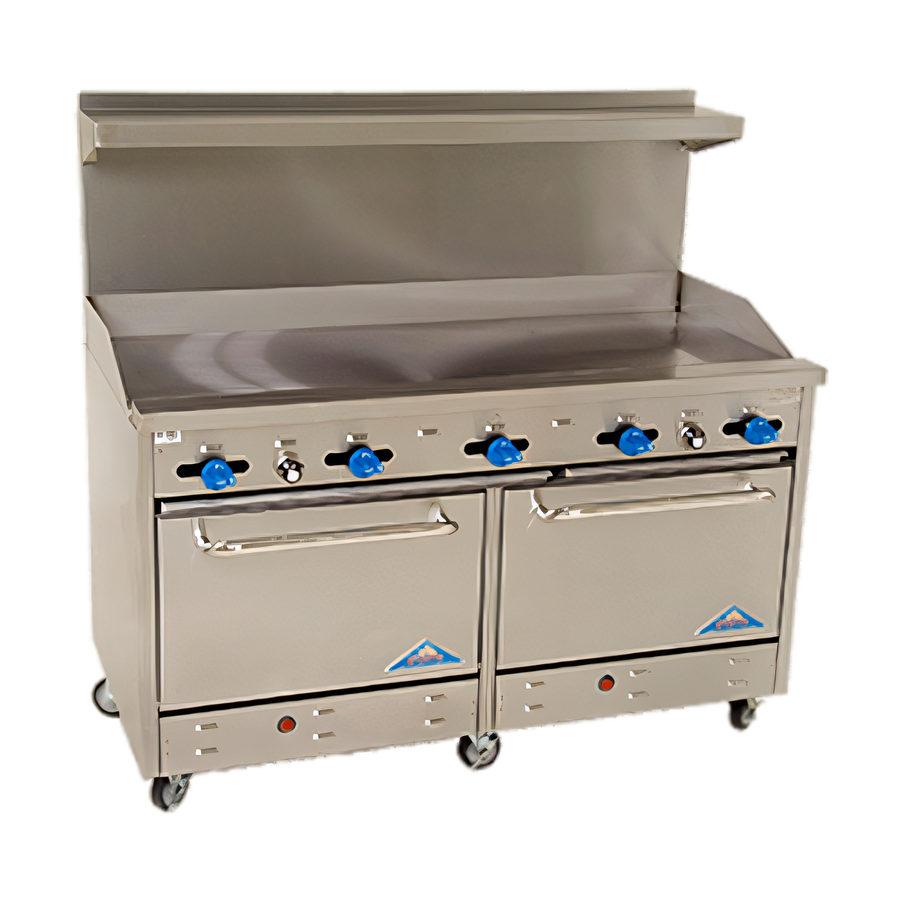 Product image #1 for Comstock-Castle 60-Inch Commercial Gas Range with 3/4-Inch Griddle, 2 Standard Ovens and Back Riser High Shelf