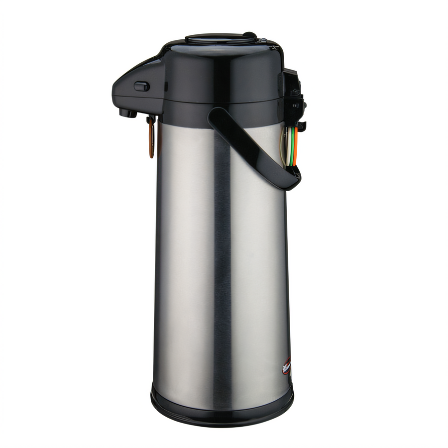 Product image #1 for Winco AP-535 3 Liter Glass-Lined Stainless Steel Airpot with Push Button and Swivel Base