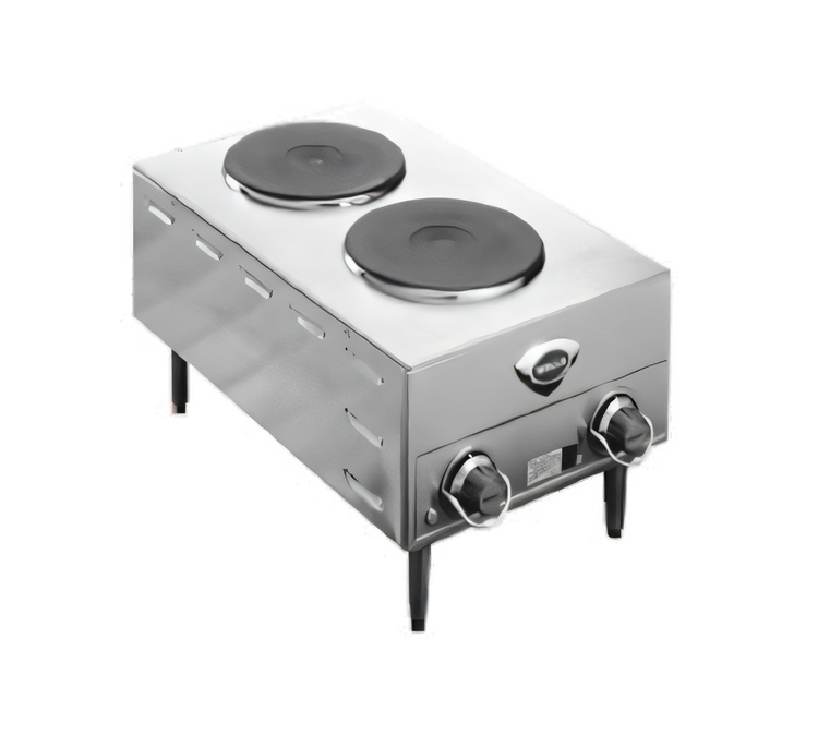 Product image #1 for 14-3/4 Inch Wide Countertop Electric Hot Plate with Two Solid Cast Iron French Plate Burners, Stainless Steel