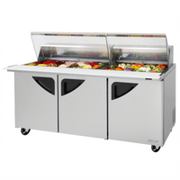 Turbo Air Super Deluxe 72-5/8-Inch 3-Section Mega Top Sandwich/Salad Prep Table with Clear Lids