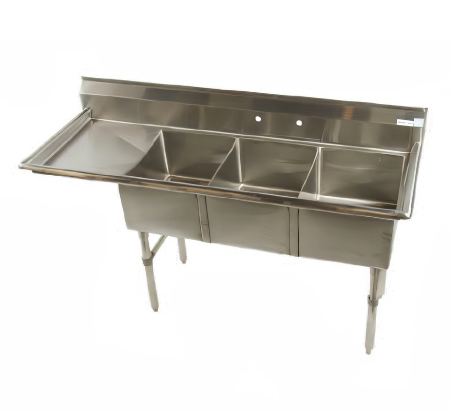 Product image #1 for 3-Compartment Stainless Steel Commercial Sink with Left-Hand Drainboard, 62-1/2 Inch
