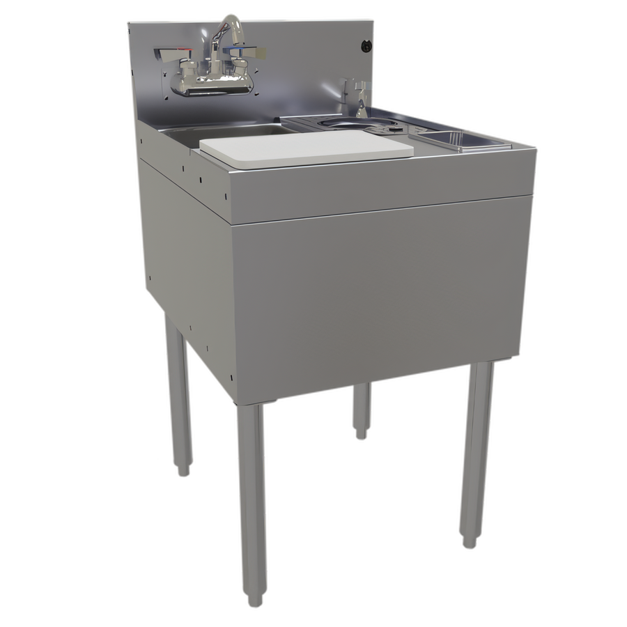 Product image #1 for Glastender Freestanding Underbar Mixology Unit with 1-Compartment Sink, Rinser Faucet, Tool Well and Cutting Board, 20 Inch Wide