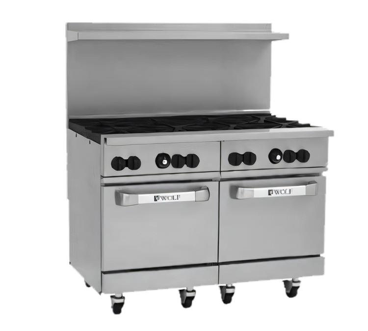 Product image #1 for Wolf Challenger XL C48SS-8B 48-Inch Gas Restaurant Range with 8 Open Burners and 2 Standard Ovens