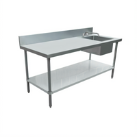 Omcan 72 x 30-Inch Stainless Steel Work Table with Right Prep Sink and 6-Inch Backsplash