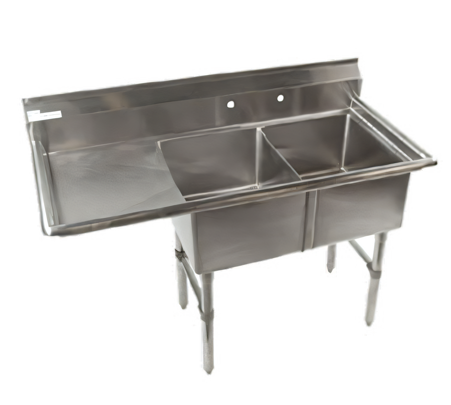 Product image #1 for Klinger's Trading Economy 2-Compartment Stainless Steel Sink with Left Drainboard, 52.5 x 25.5 x 41 Inches