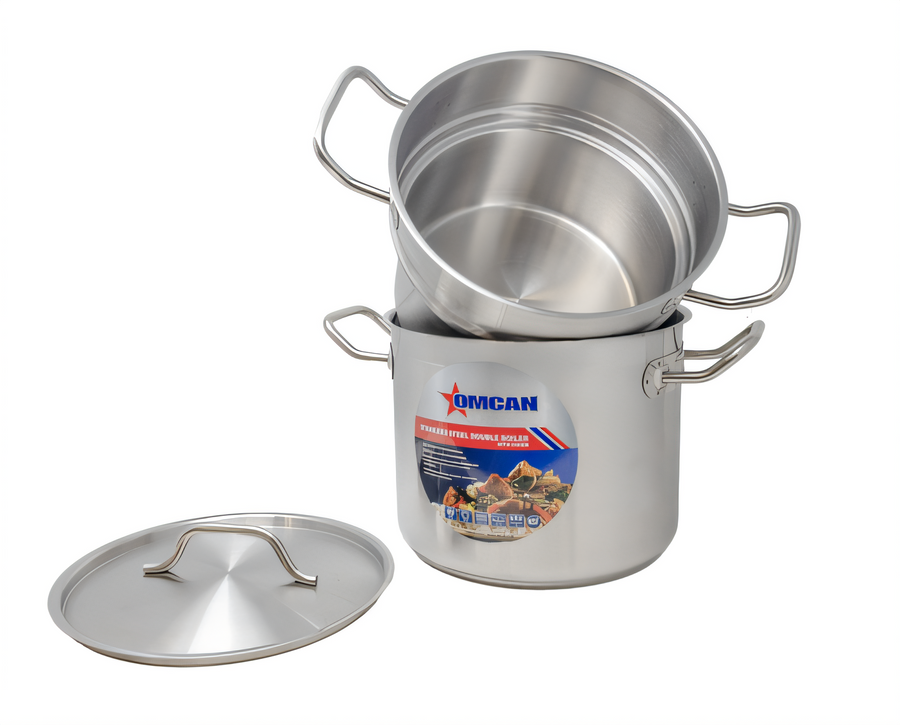 Product image #1 for Omcan USA 8 Qt Stainless Steel 3-Piece Double Boiler Set with Inset and Cover