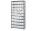 Thumbnail image #1 for Quantum Heavy-Duty Stationary Wire Shelving Unit with 10 Shelves and 45 Clear Bins, 36 x 12 x 75 Inches