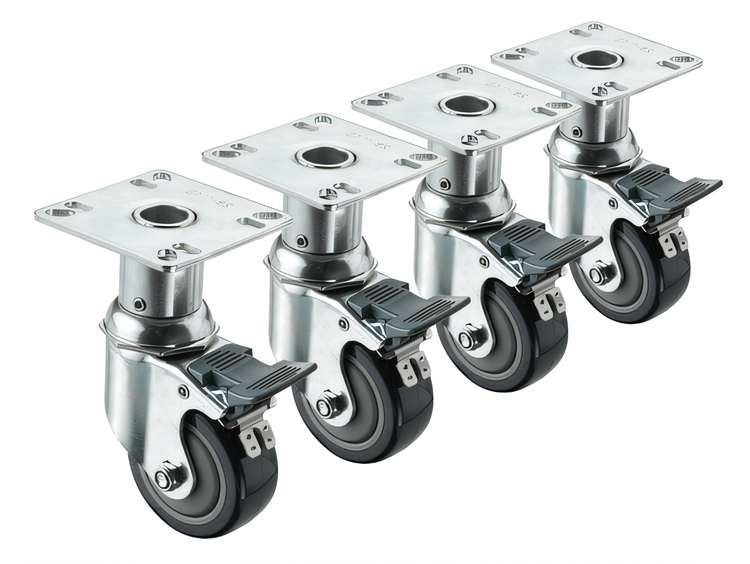 Product image #1 for Krowne Royal Series Heavy Duty Adjustable Height Swivel Plate Caster Set of 4, 500 lb. Capacity Each