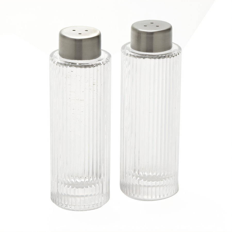 Product image #1 for Vintage Ribbed Round Salt & Pepper Shaker Set, 2 oz., Stainless Steel and Glass