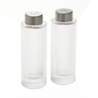 Vintage Ribbed Round Salt & Pepper Shaker Set, 2 oz., Stainless Steel and Glass