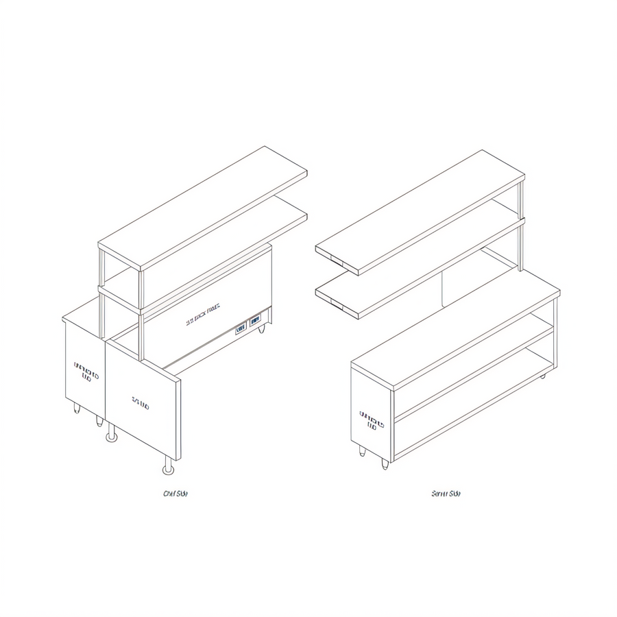 Product image #1 for Randell RCC-80.5 Modular Center-Island Chef Service Counter, 80-1/2 Inch Center Section with Plate Storage Cabinet, Double Overshelf and Left Wing Wall
