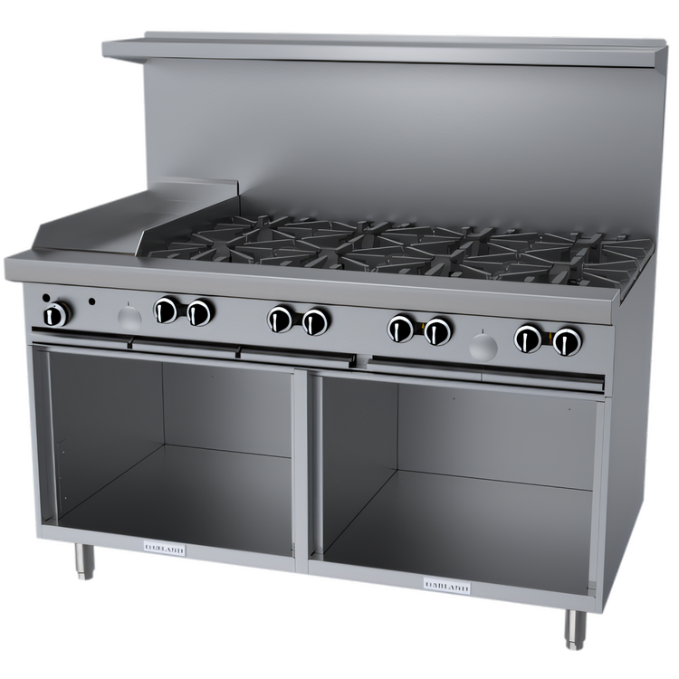 Product image #1 for Garland G Starfire Pro 60-Inch Gas Restaurant Range with 8 Open Burners, 12-Inch Griddle, and 2 Storage Bases