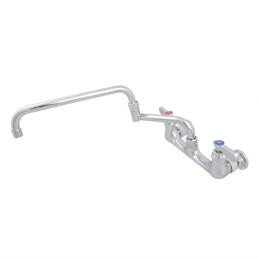 Product image #1 for BK Resources OptiFlow Lead-Free Splash-Mounted Commercial Faucet with 18-Inch Double-Jointed Swing Spout, 8-Inch Centers