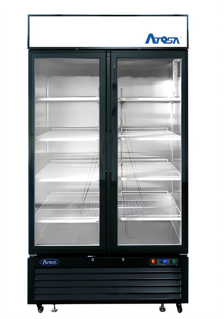 Product image #1 for Atosa Two-Section Glass Door Refrigerator Merchandiser, 28.5 Cu. Ft., Bottom-Mount Self-Contained, Black
