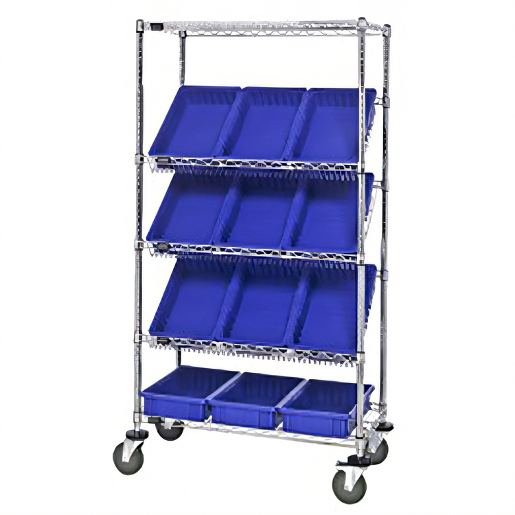 Product image #1 for Quantum Mobile Wire Shelving Bin System with 5 Shelves, 12 Bins, Chrome Plated Finish