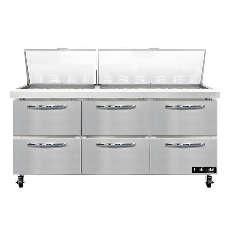 Product image #1 for Mighty Top SW72N30M-D 72" Three-Section Refrigerated Sandwich Prep Table with Drawers