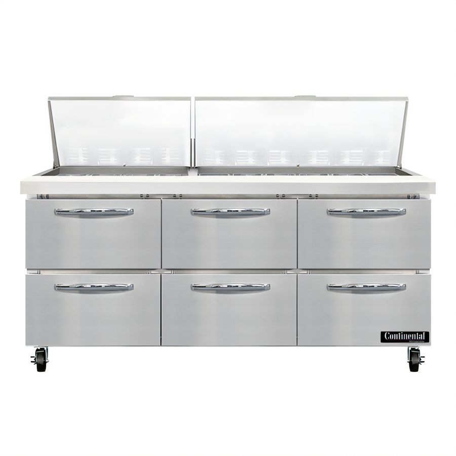 Product image #1 for Mighty Top SW72N30M-D 72" Three-Section Refrigerated Sandwich Prep Table with Drawers
