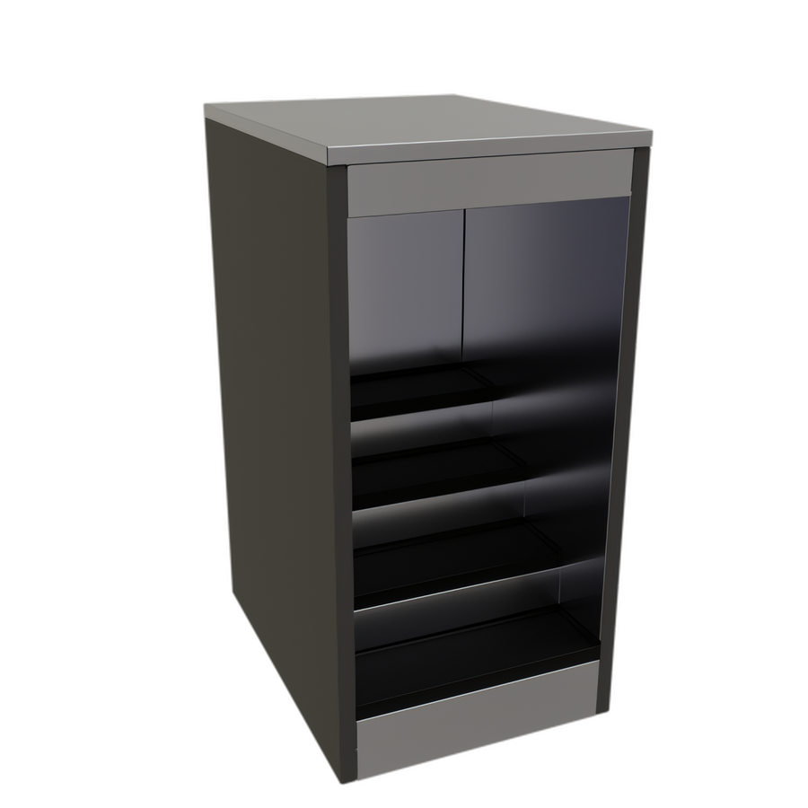 Product image #1 for Glastender 18-Inch Wide Open Front Back Bar Liquor Display Cabinet with 3 Steps and LED Lighting
