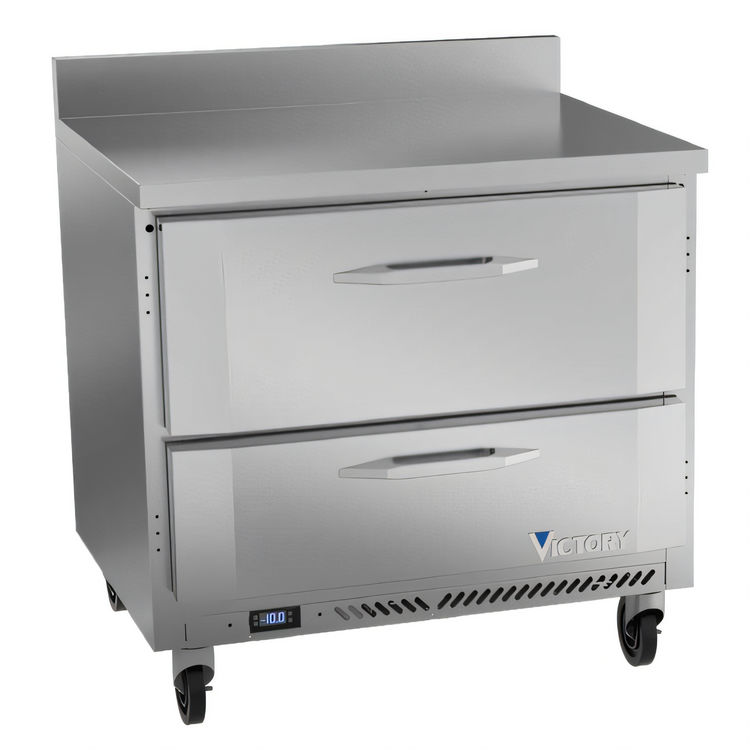 Product image #1 for Victory Refrigeration 36 Inch Worktop Freezer Counter with 2 Drawers, Rear-Mounted Self-Contained Refrigeration