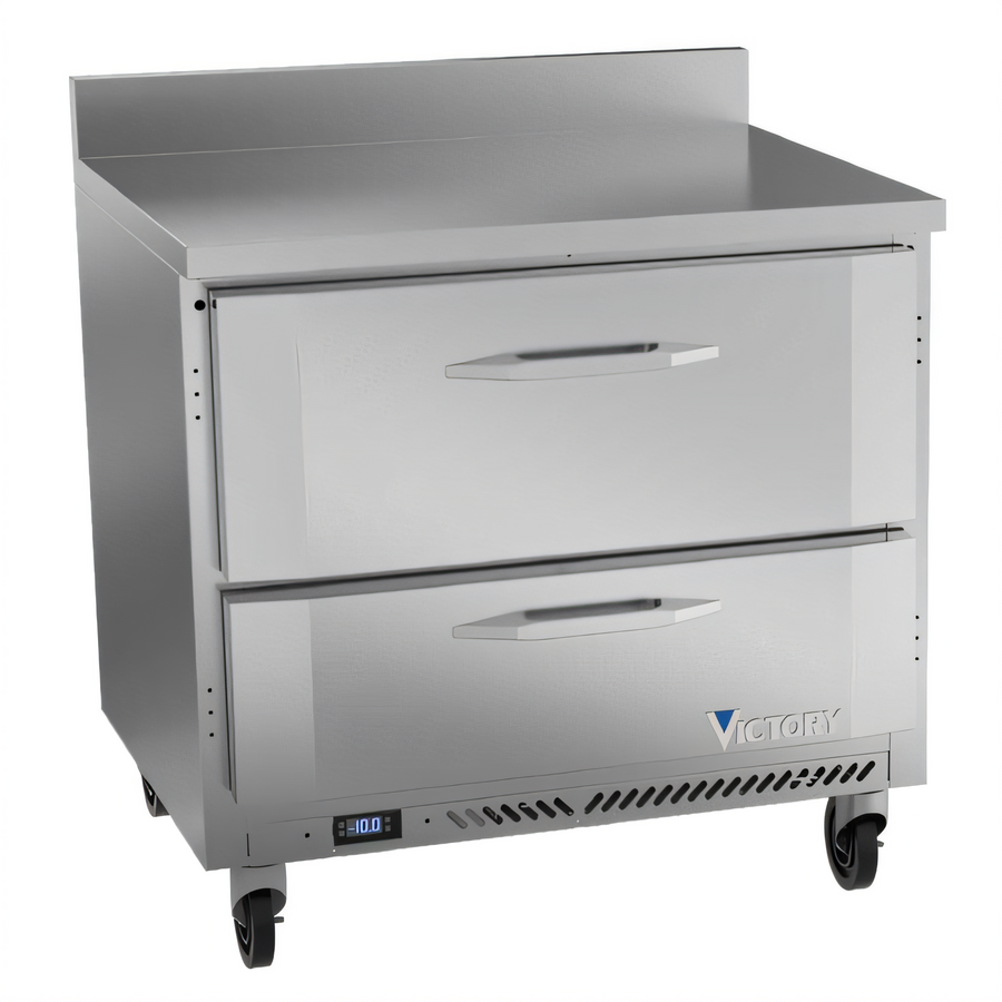 Product image #1 for Victory Refrigeration 36 Inch Worktop Freezer Counter with 2 Drawers, Rear-Mounted Self-Contained Refrigeration