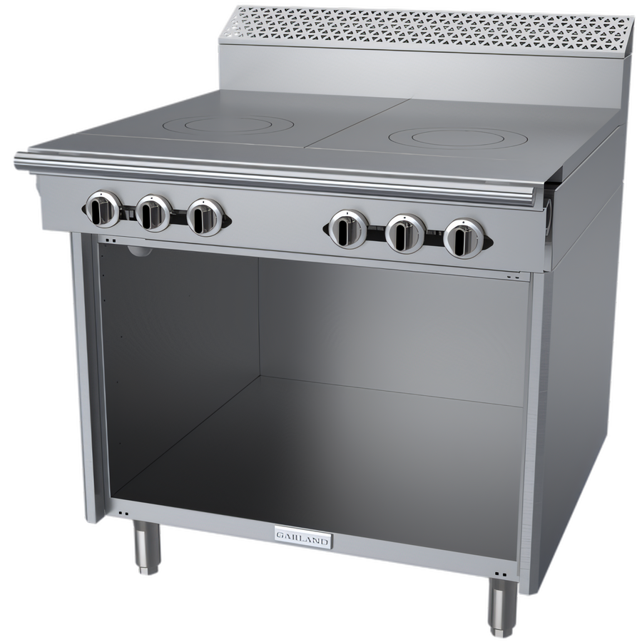 Product image #1 for Garland Cuisine Series Heavy Duty 36-Inch Gas Range with (2) 18-Inch Front-Fired Hot Tops and Open Cabinet Base